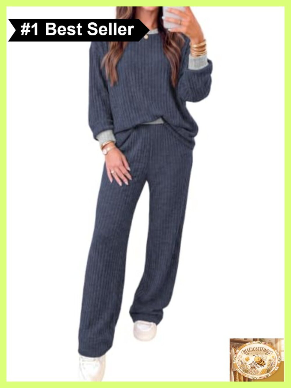 Ribbed Knit Lounge Set 2 Piece Sweater & Wide Leg Pants